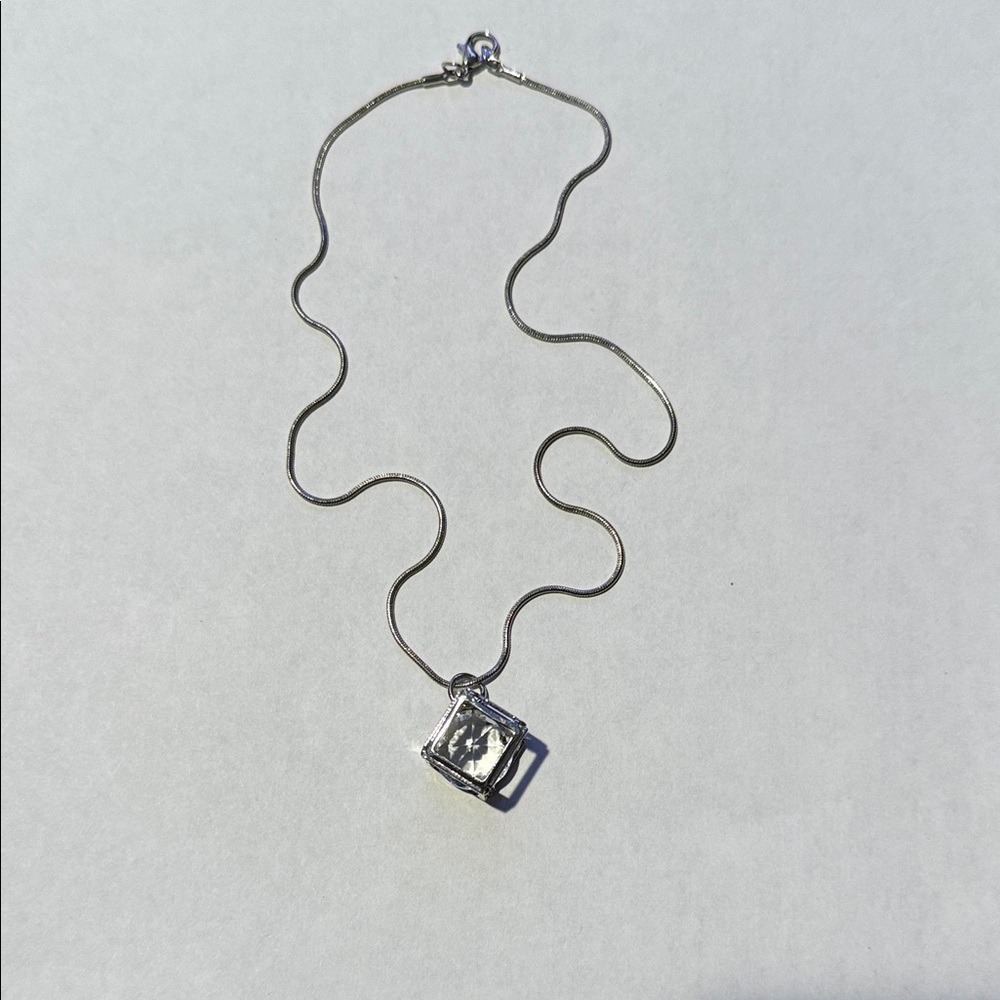 Sterling Silver Square CZ Pendant Necklace - Silver